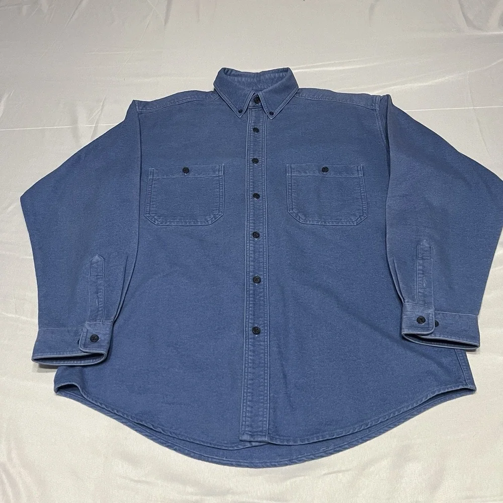 Vintage LL Bean Chamois Cloth Shirt Mens M Blue Cotton Made in USA